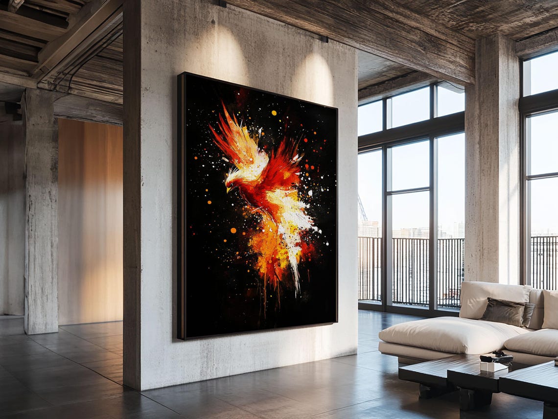 Phoenix Rising In Flames Splash Art Bold Firebird Graffiti Punk Poster - Image 2