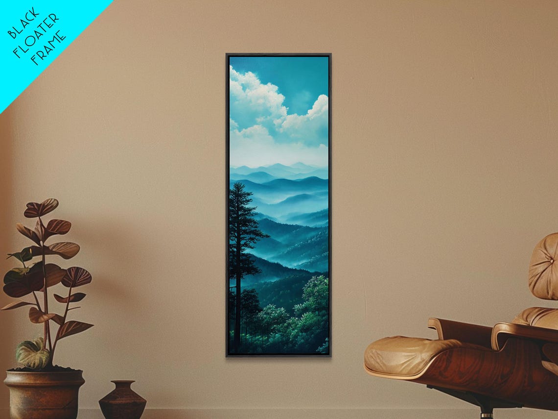 Blue Misty Mountain Layers Panoramic Vertical Landscape Art Poster - Image 2