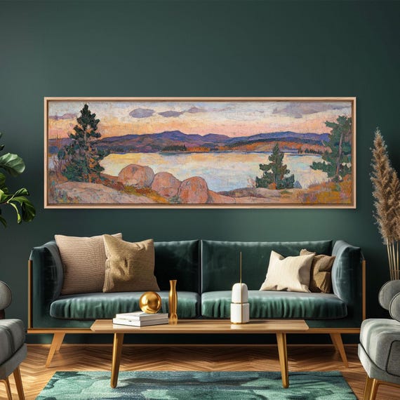 Moody Panoramic Print Sunset Over The Lake Framed Wall Art Utah Lake Art Giclee Cottagecore Farmhouse Wall Art