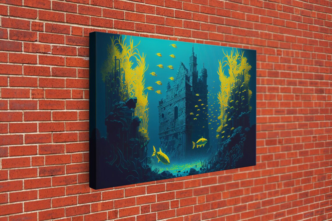 Underwater Castle 8-Bit Pixel Art, Video Game Room Art Print - Image 3