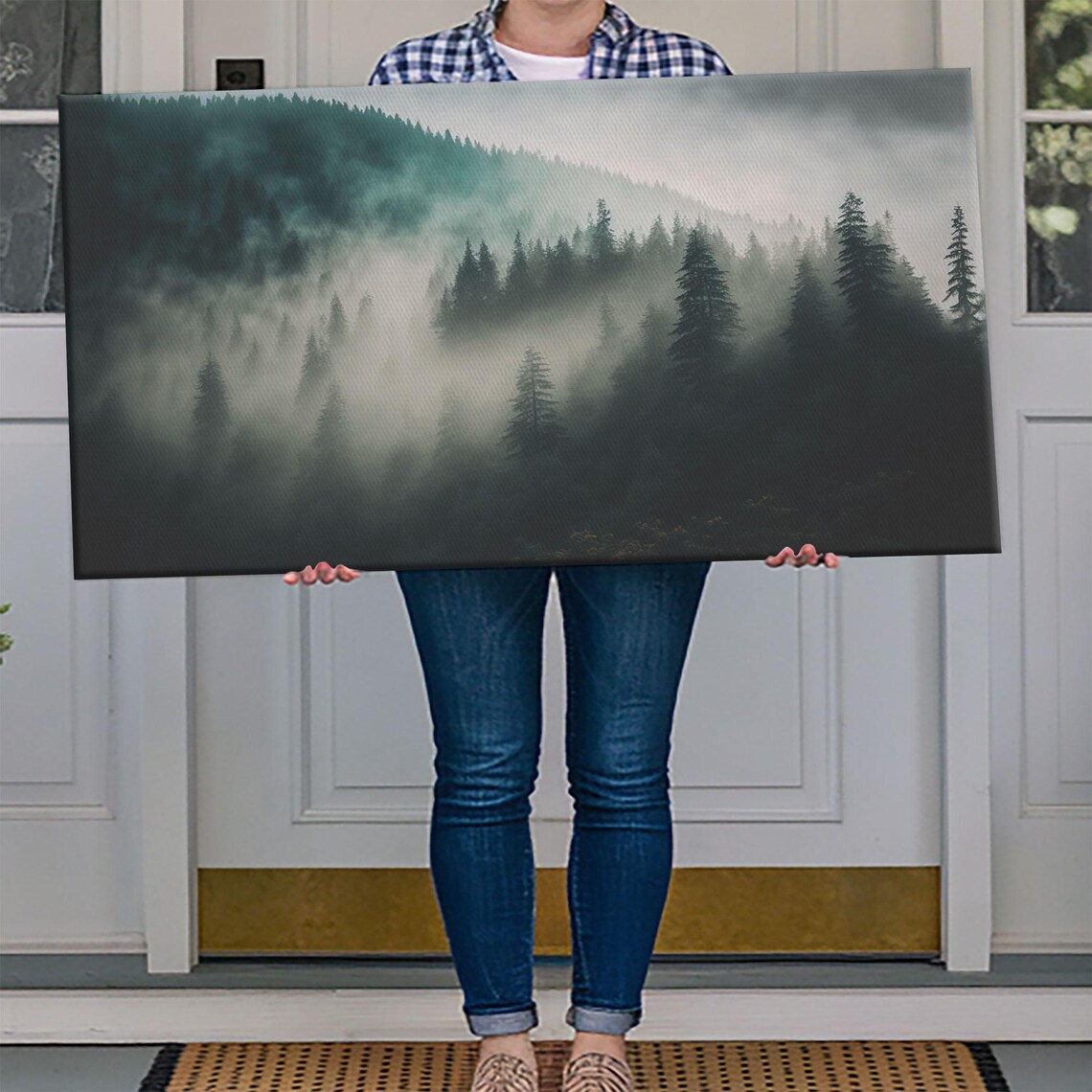 Misty Foggy Pine Forest Mountain Landscape Zen Calm Nature Travel Poster - Image 4