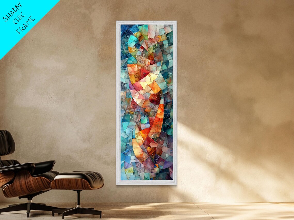 Soft Pastel Mosaic Abstract Muted Tones Blue Pink Peach Coastal Vertical Poster - Image 5