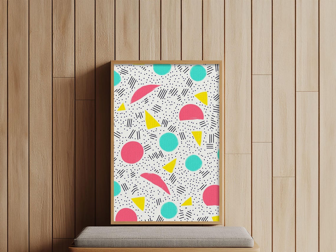 90s Memphis Pattern Pink Teal Yellow Geometric Retro Preppy Art Print - Image 3