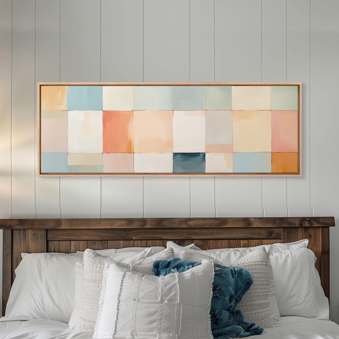 Mcm Style Abstract Square Framed Print Mid Century Modern Wall Art Pastel Colors Large Horizontal Wall Art Print - Image 4