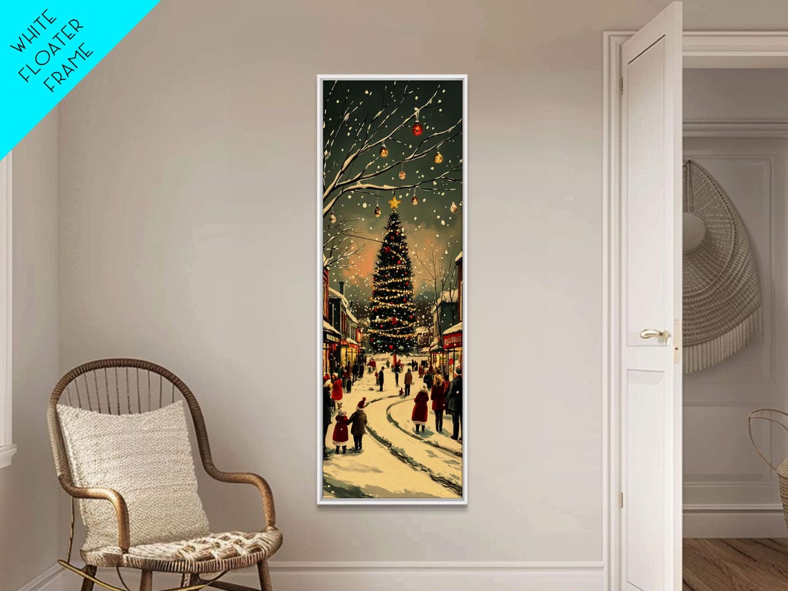 Christmas Tree Town Square Snowy Night Vintage Holiday Poster - Image 5