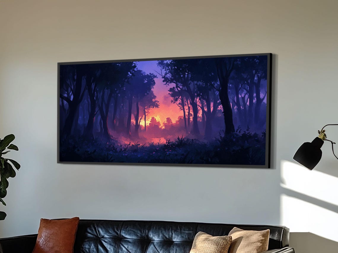 Dark Fantasy Forest Sunset Moody Purple Trees Landscape Art Poster - Image 2