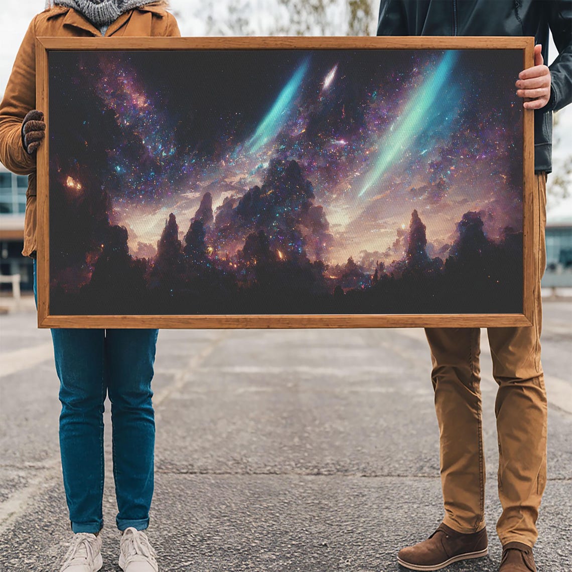 Aurora Beams Cosmic Night Sky Over Mountain Silhouettes Galaxy Poster - Image 3