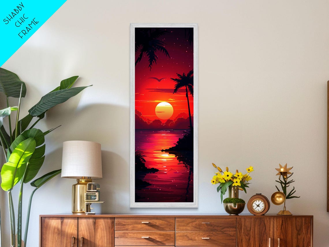 Retro Tropical Palm Sunset Ocean Red Sky Midcentury Beach Poster - Image 5