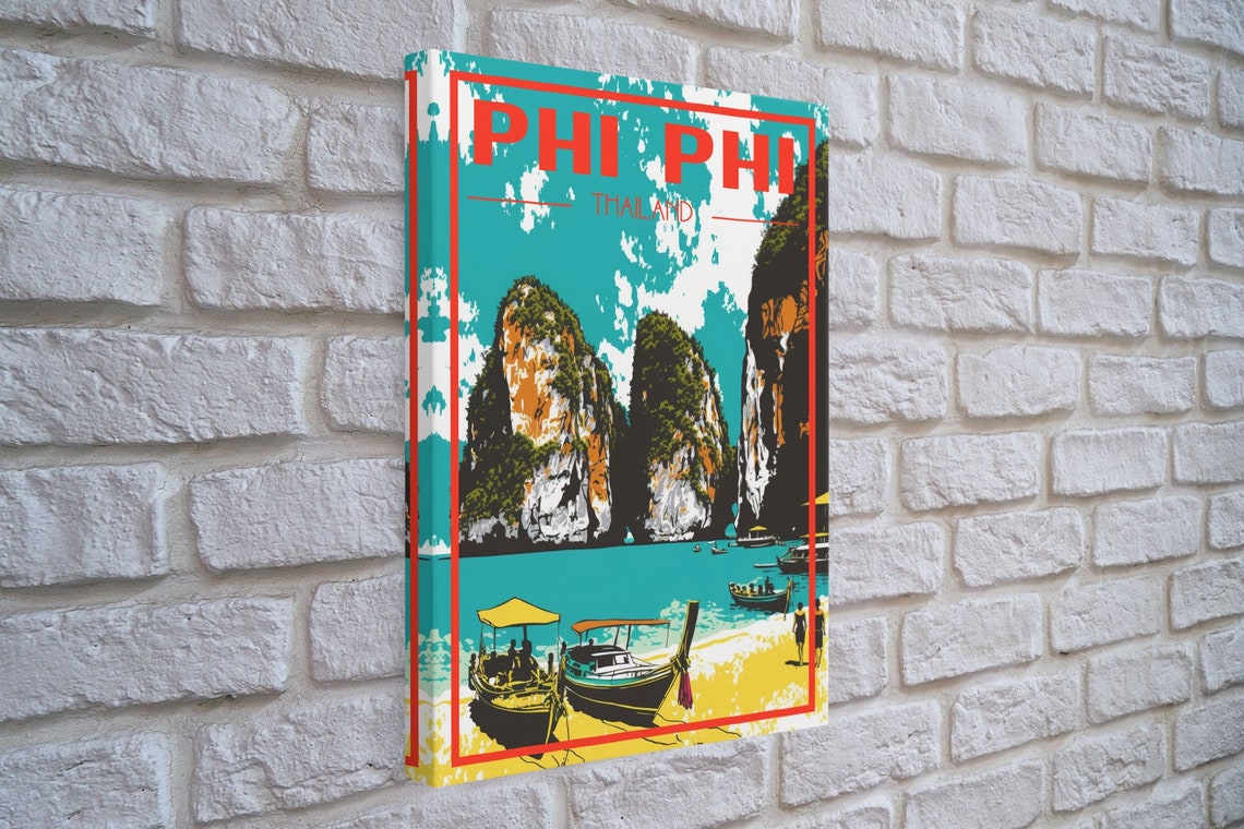 Phi Phi Islands Thailand Longtail Boats Limestone Cliffs Travel Poster - Image 4
