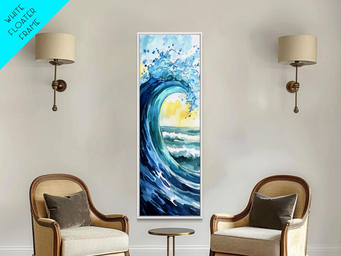Turquoise Ocean Wave Barrel Watercolor Coastal Seascape Wall Poster - Image 3
