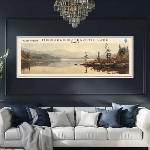 Mooselookmeguntic Lake Maine Golden Water Pines Rocky Point Travel Poster