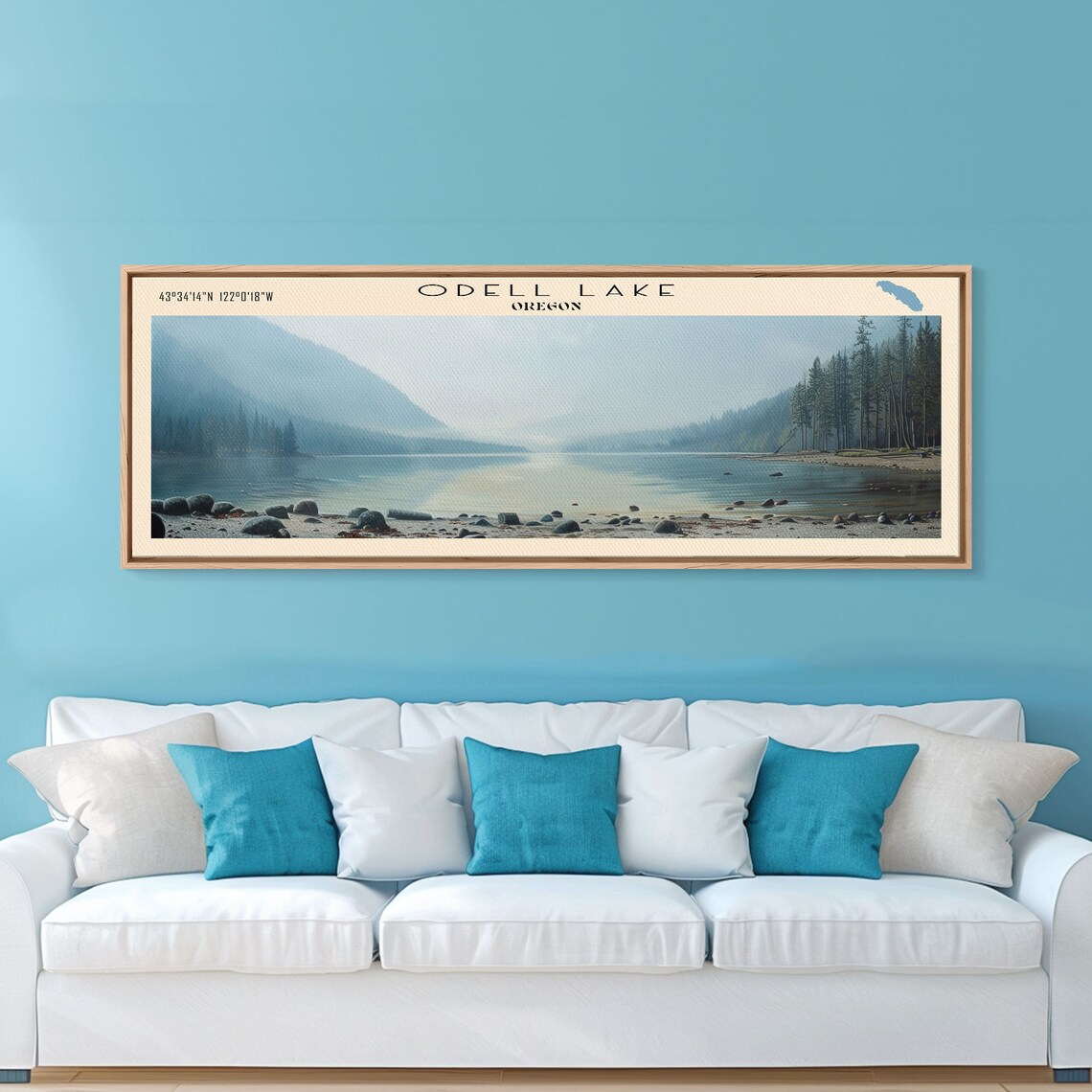 Odell Lake Oregon Misty Pale Blue Mountain Shoreline Lake View Poster - Image 2