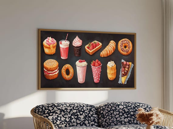 Retro Kitchen Wall Art Print Oil Painting Of Desserts Kitsch Home Decor Dining Room Art Restaurant Wall Art Decor For Restaurant