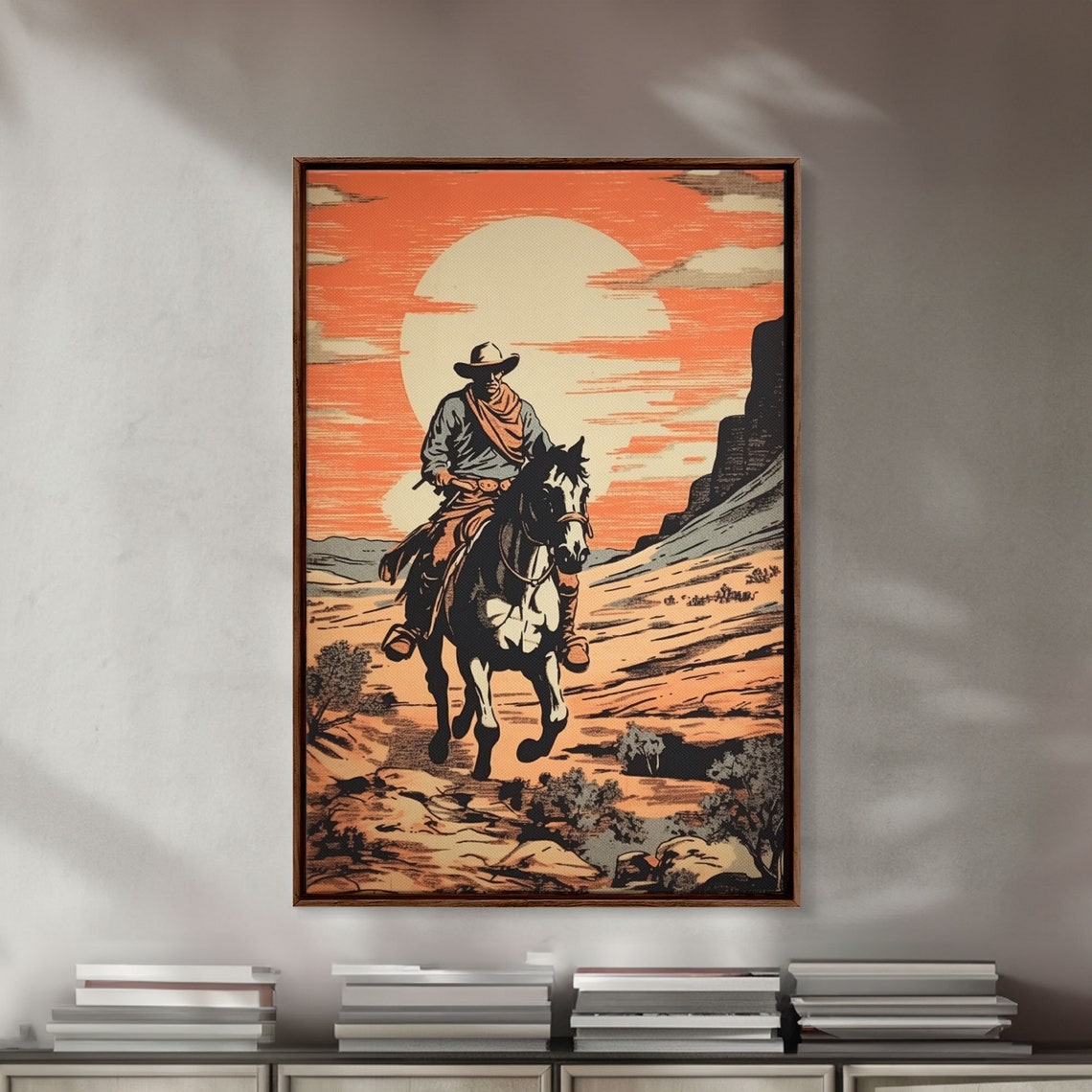 Cowboy On Horseback At Sunset Desert Canyon Silhouette Art Poster - Image 5