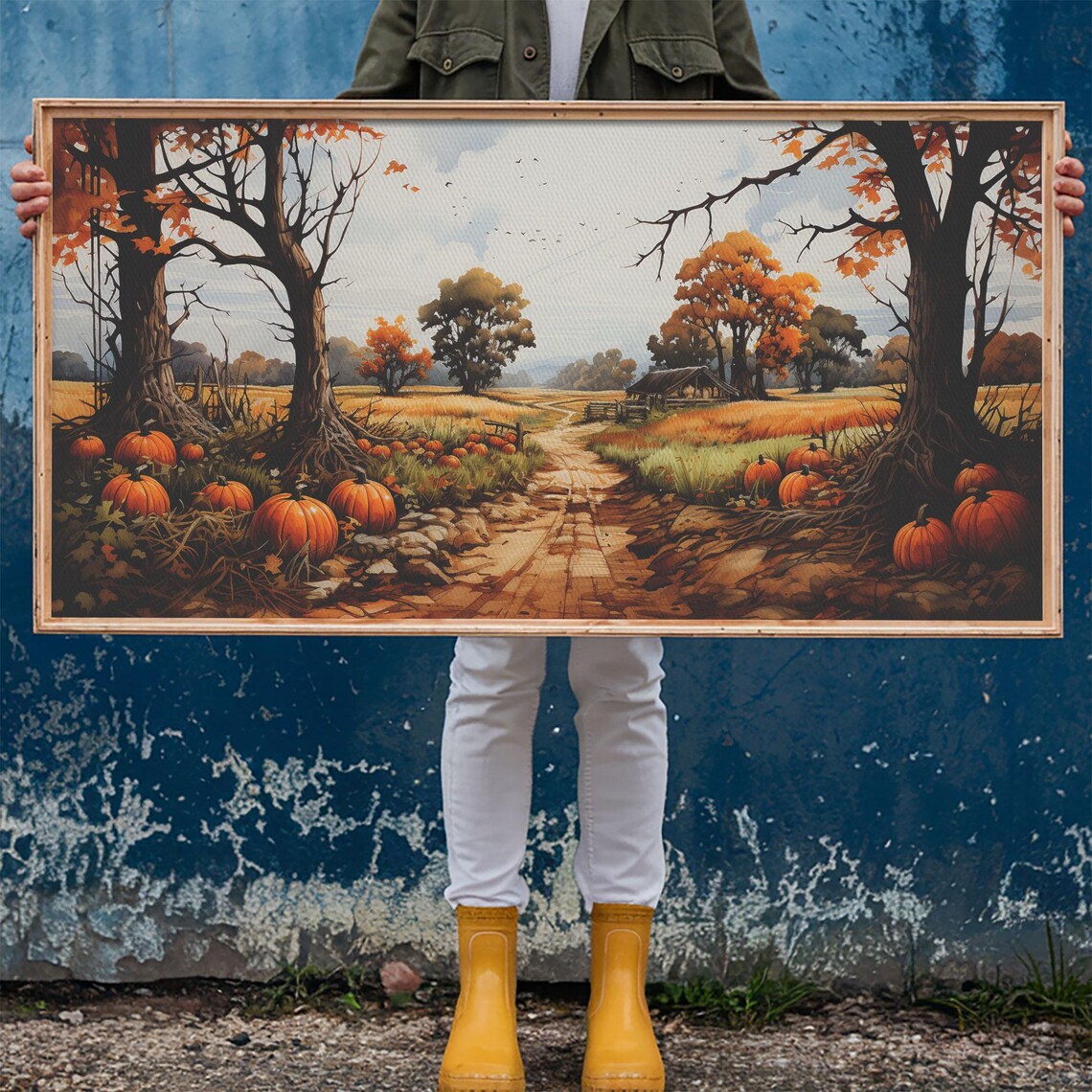 Autumn Pumpkin Patch Fall Harvest Landscape Rustic Country Wall Art Poster - Image 6
