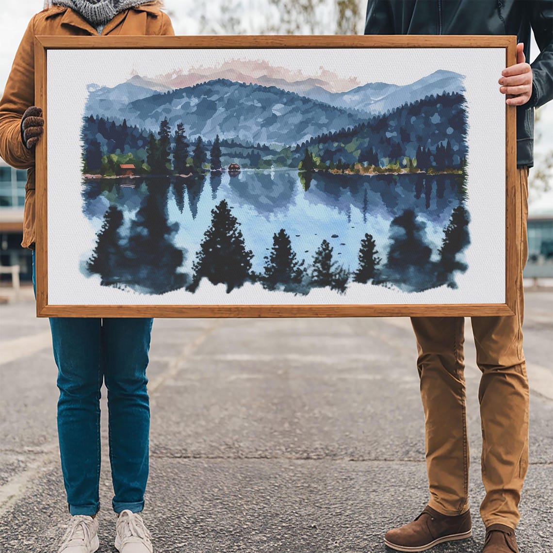 Lake Print Nature Print Landscape Print Waterton National Park Lake Painting Landscape Painting Waterton Art Vintage Style State Park - Image 3