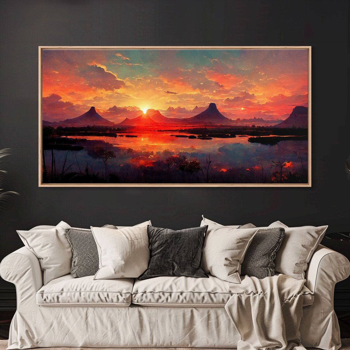 Mountain and Lake Sunset Oil Painting Art Print