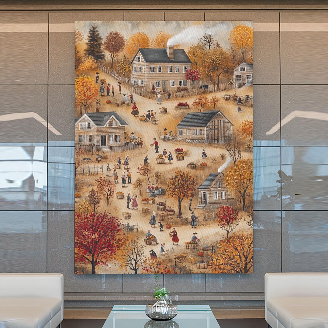 Folk Art Harvest Scene, Autumn Wall Art Print - Image 3