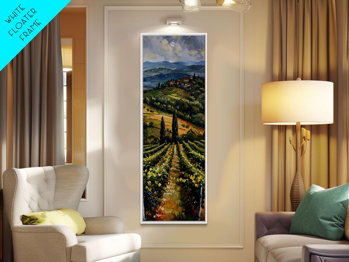 Tuscany Italy Vineyard Hills Cypress Trees Village Landscape Poster - Image 2