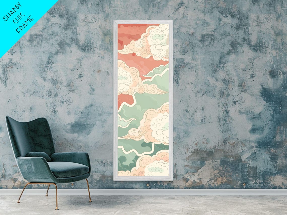 Japanese Edo Clouds Swirl Pattern Coral Mint Pastel Art Poster - Image 3