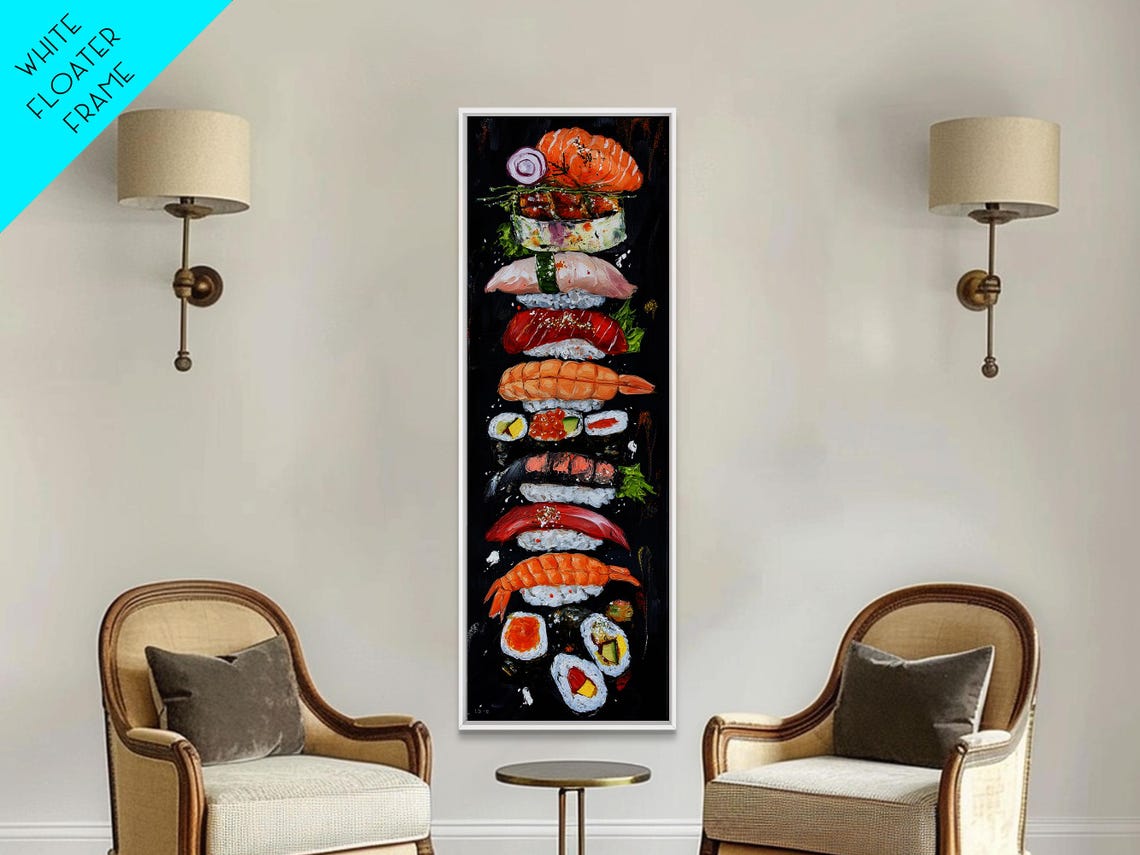 Colorful Sushi Tower Stacked Pieces On Black Kitchen Wall Poster - Image 4