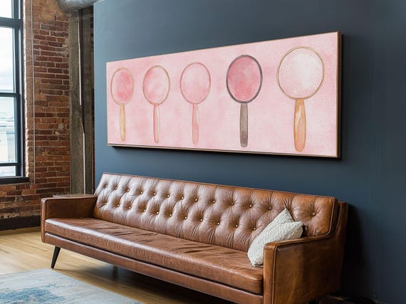 Minimalist Mirrors Framed Print Light Pink Wall Art Geometric Art Whimsical Art Modern Bedroom Decor Skinny Wall Art