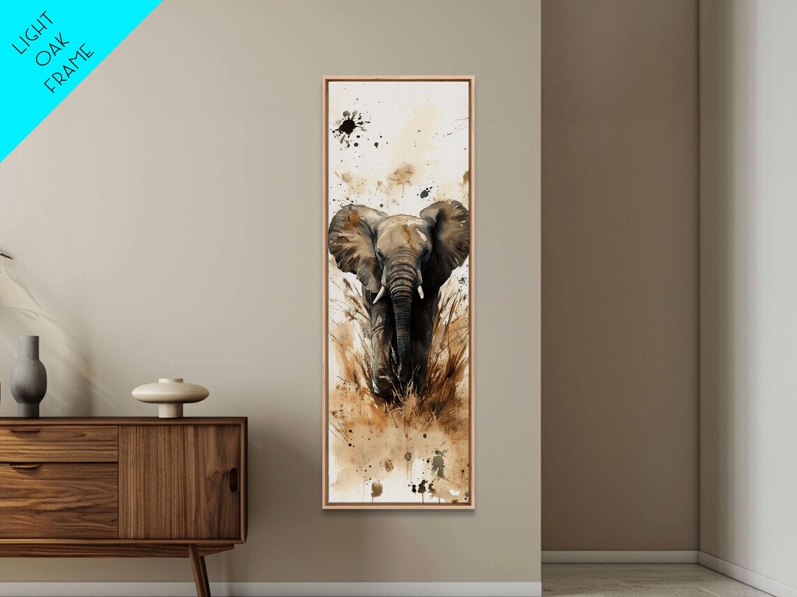 African Elephant Watercolor Sepia Safari Rustic Wildlife Vertical Poster - Image 3