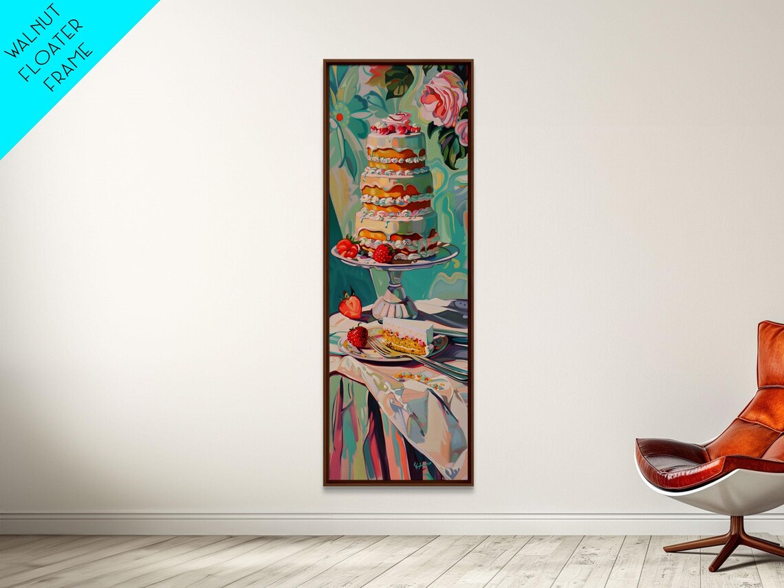 Colorful Layered Cake Strawberry Dessert Still Life Painting Poster - Image 3