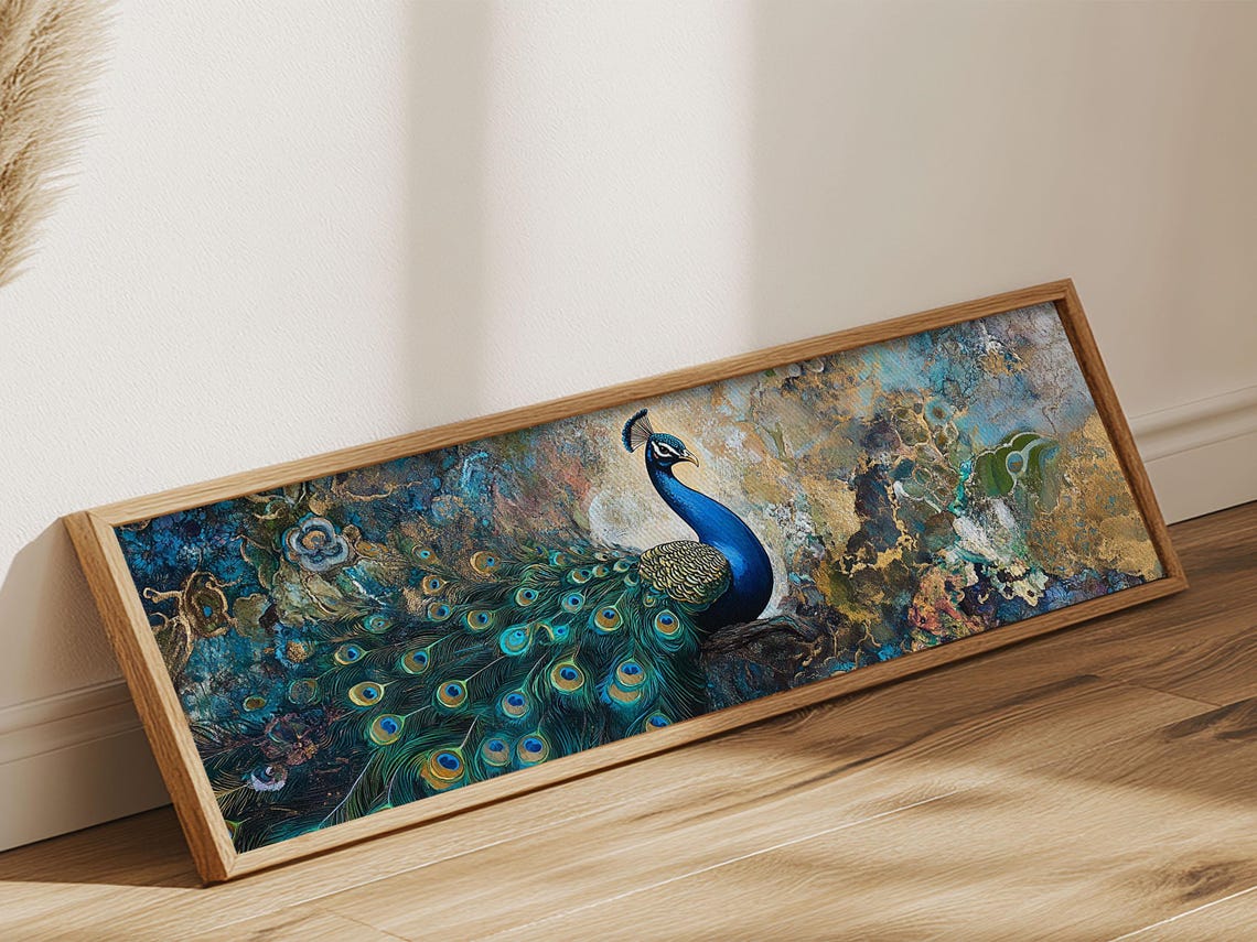 Regal Peacock Framed Print Botanical Prints Vintage Style Whimsical Art Bold Living Room Rustic Wall Art Decor - Image 2