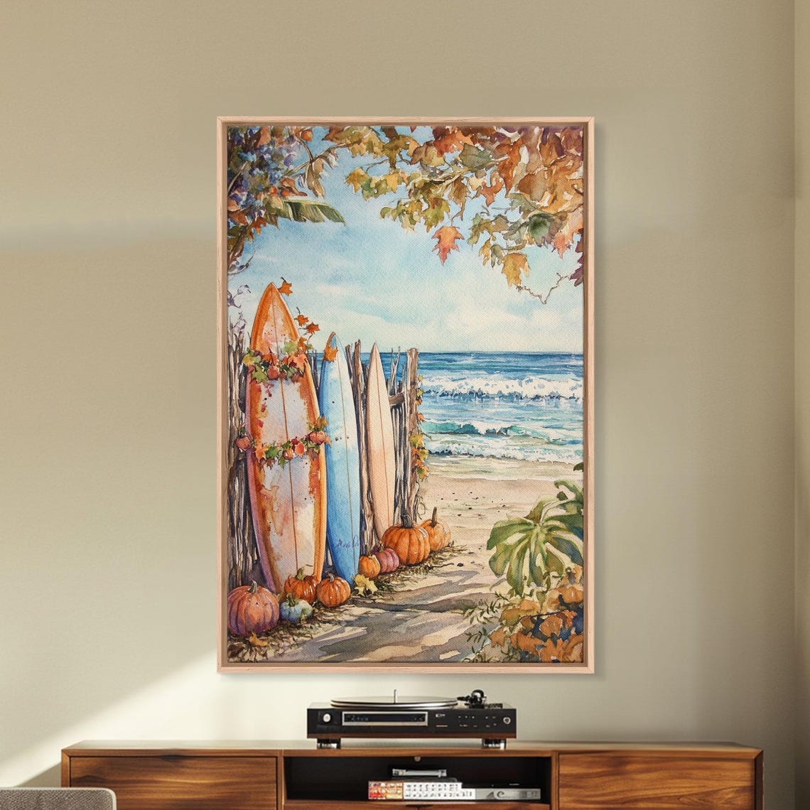 Surfboards Decorated With Pumpkins On Beach Fall Ocean Poster - Image 5