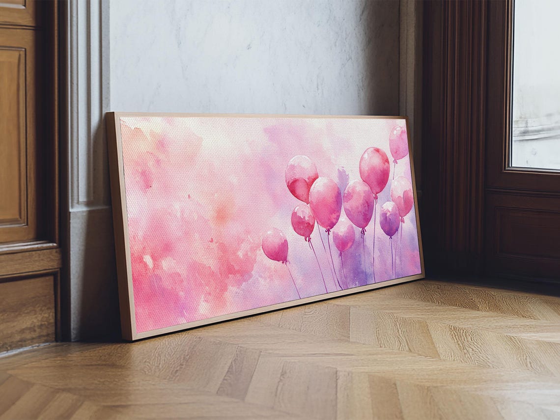 Pink Balloons Floating Watercolor Dreamy Whimsical Party Wall Poster - Image 5