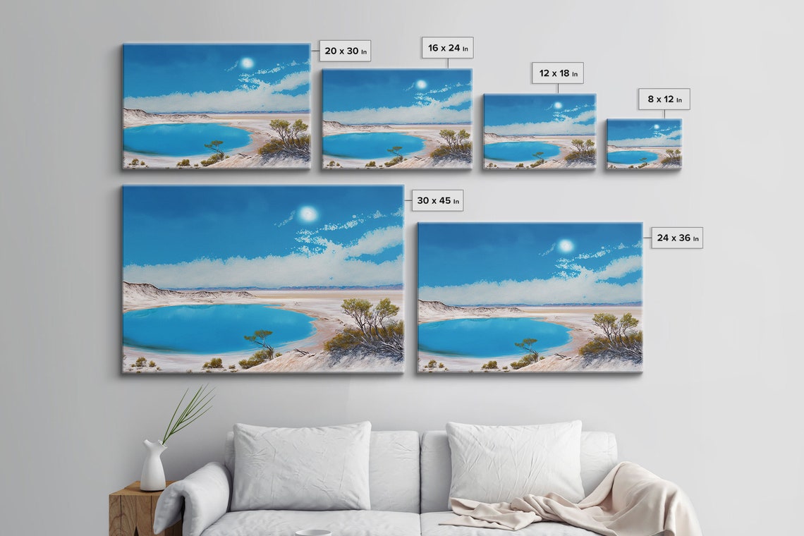 Vivid Blue Desert Lagoon Bright Blue Sky White Salt Flat Art Poster - Image 2