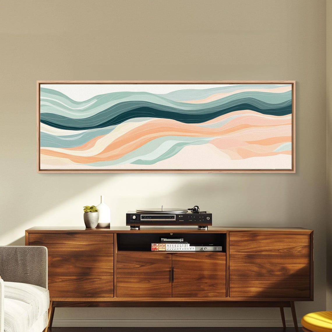 Teal Navy Peach Ocean Waves Minimalist Abstract Wall Art Poster - Image 5