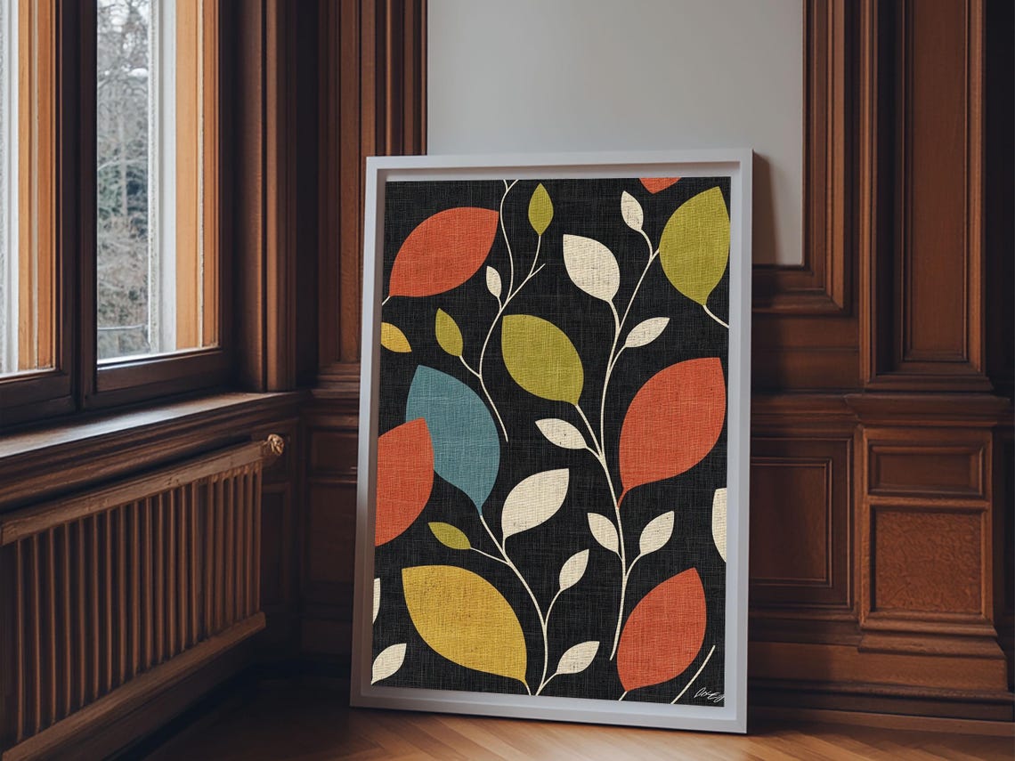 Mid Century Modern Leaf Pattern Colorful Boho Botanical Art Print - Image 5