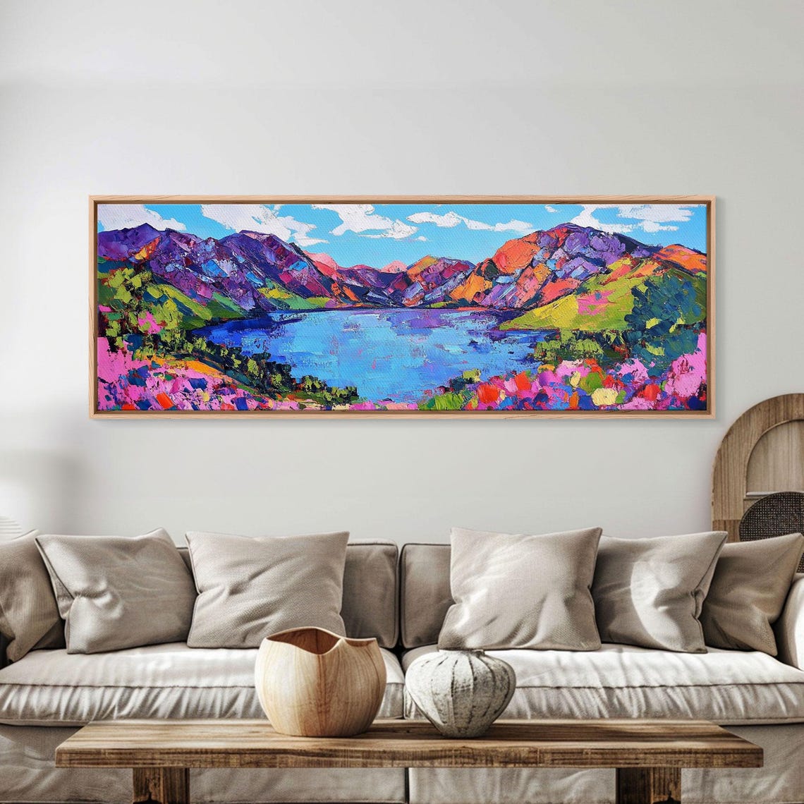 Colorful Pop Art Mountain Lake Wildflowers Vibrant Landscape Poster - Image 3