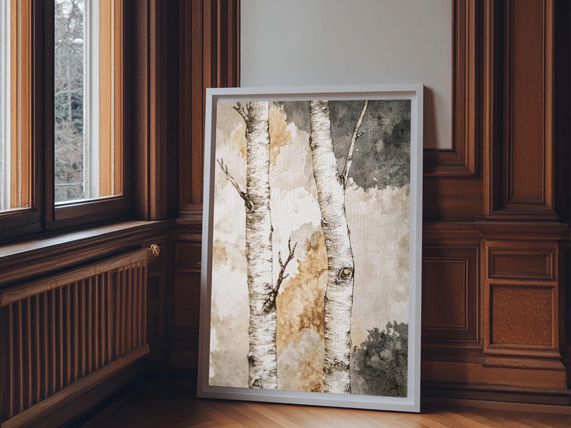 Watercolor Birch Tree Trunks Forest Minimalist Nature Poster - Image 4