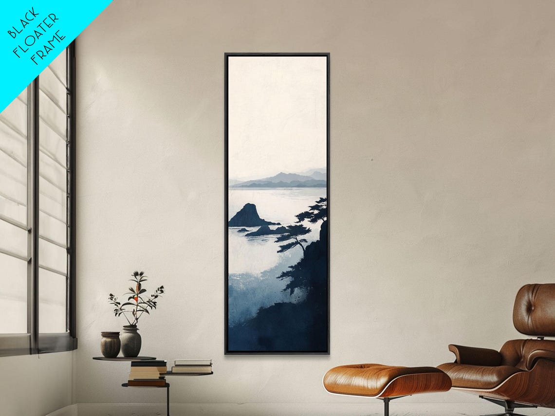 Monochrome Ink Ocean Cliffs Pine Silhouette Misty Seascape Wall Poster - Image 4