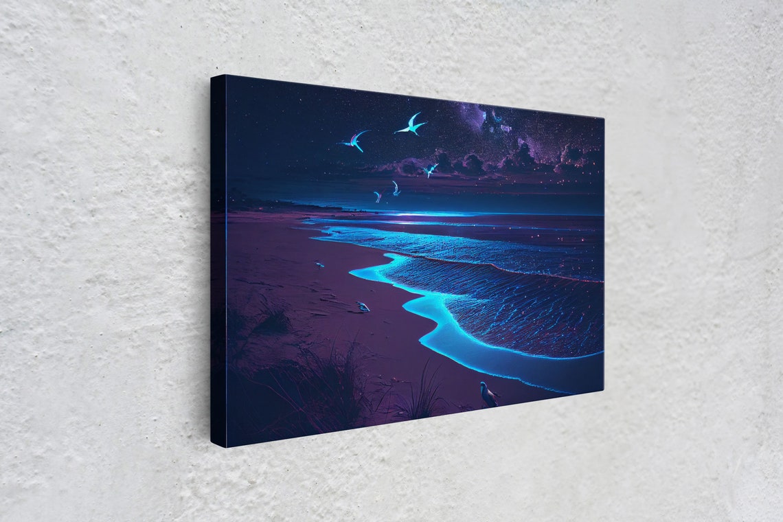 Vaporwave Starry Night Over A Calm Beach Watercolor Framed Print Synthwave Wall Art Aesthetic - Image 4