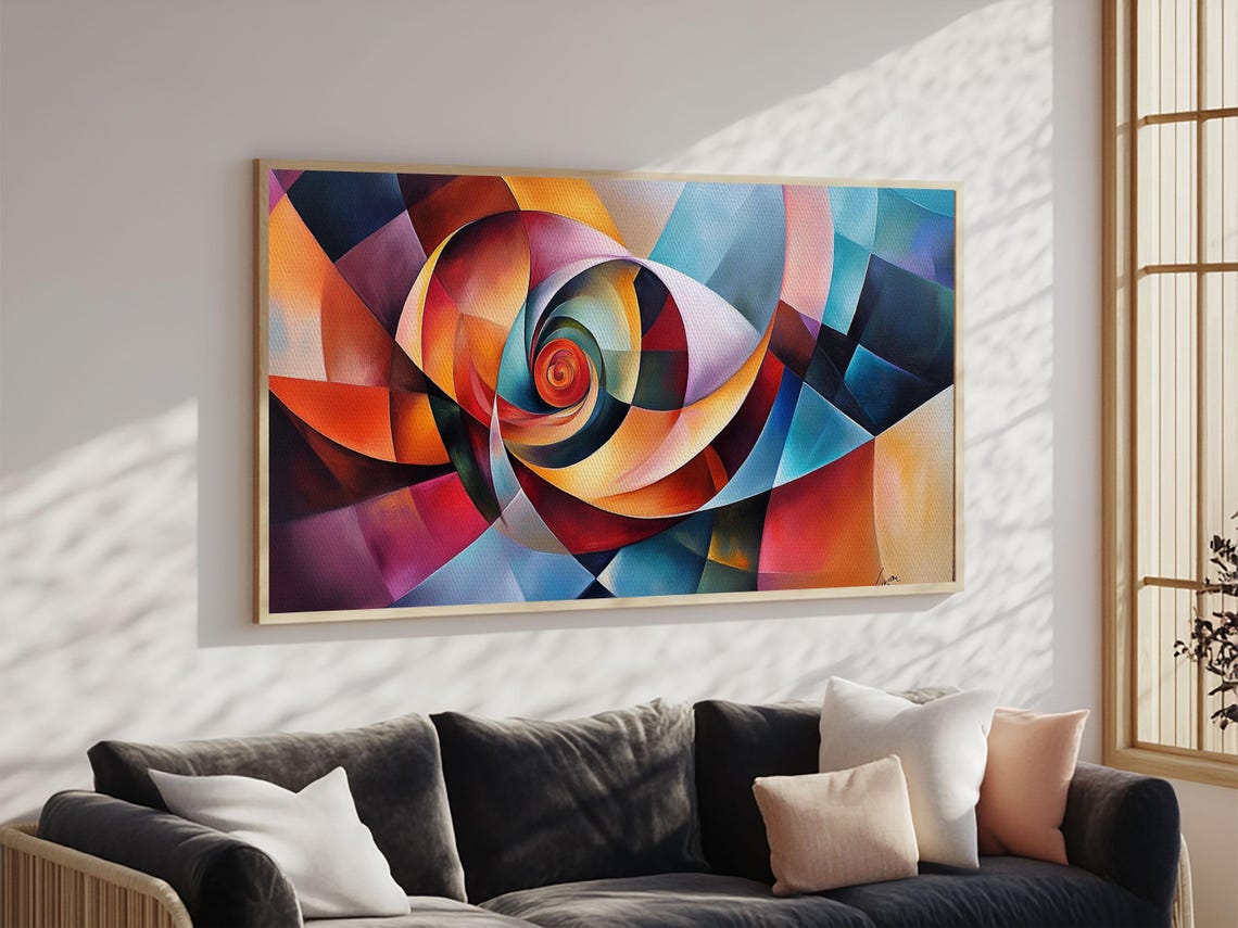Abstract Spiral Vortex Orange Teal Pink Geometric Modern Wall Poster - Image 4