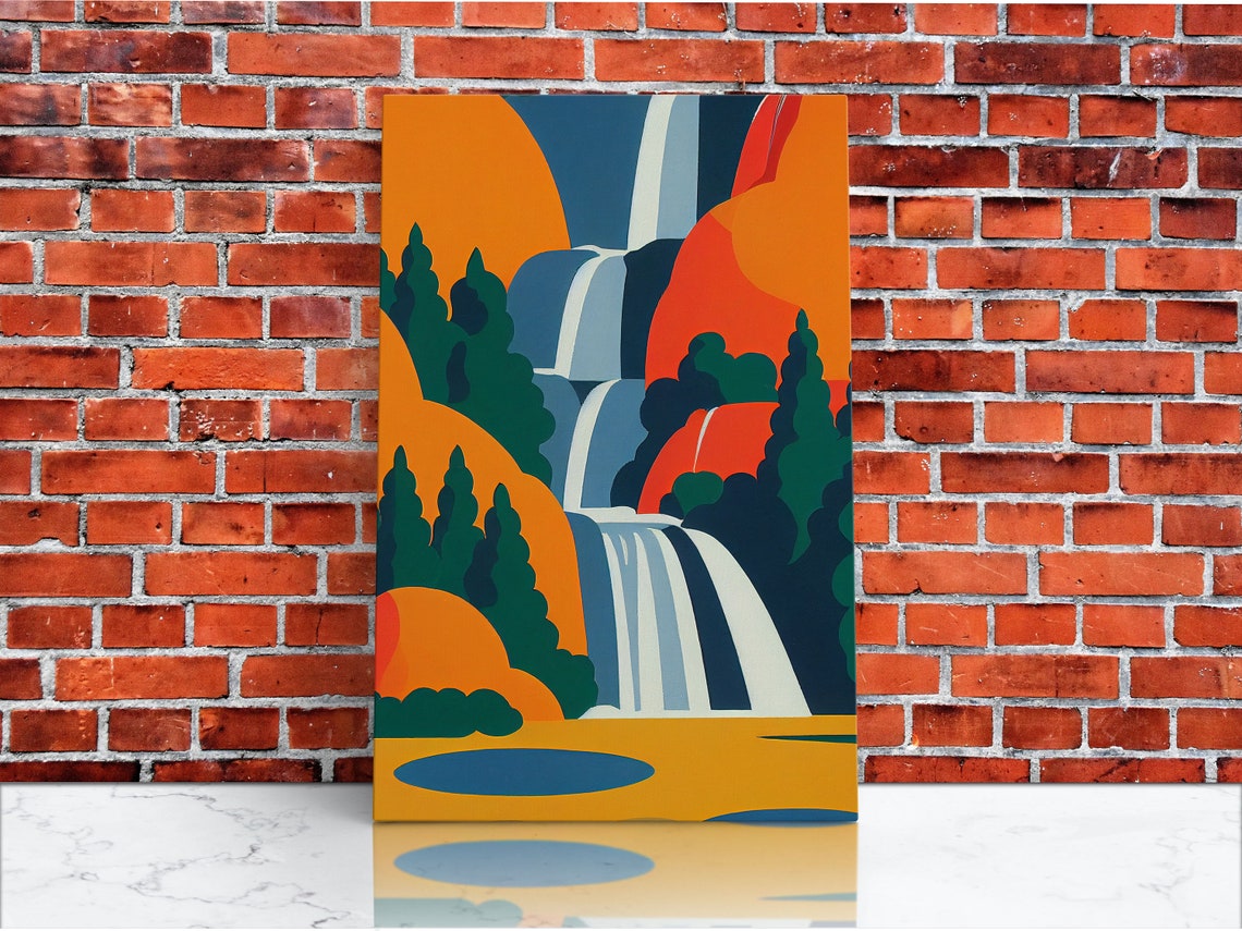 Bold Geometric Waterfall In Orange Teal Abstract Style Modern Print - Image 3