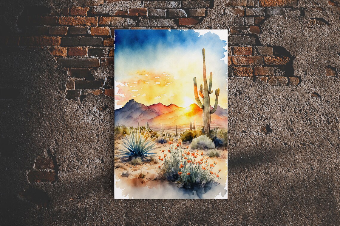 Arizona Desert Cactus Art Print, Southwestern Farmhouse
