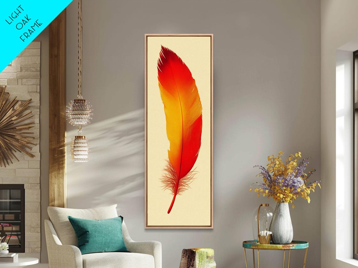 Vivid Red Orange Feather Minimalist Boho Feather Art Wall Poster - Image 4