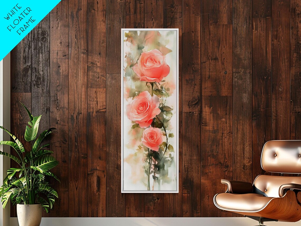 Coral Pink Roses Watercolor Botanical Blossom Soft Floral Wall Poster - Image 6