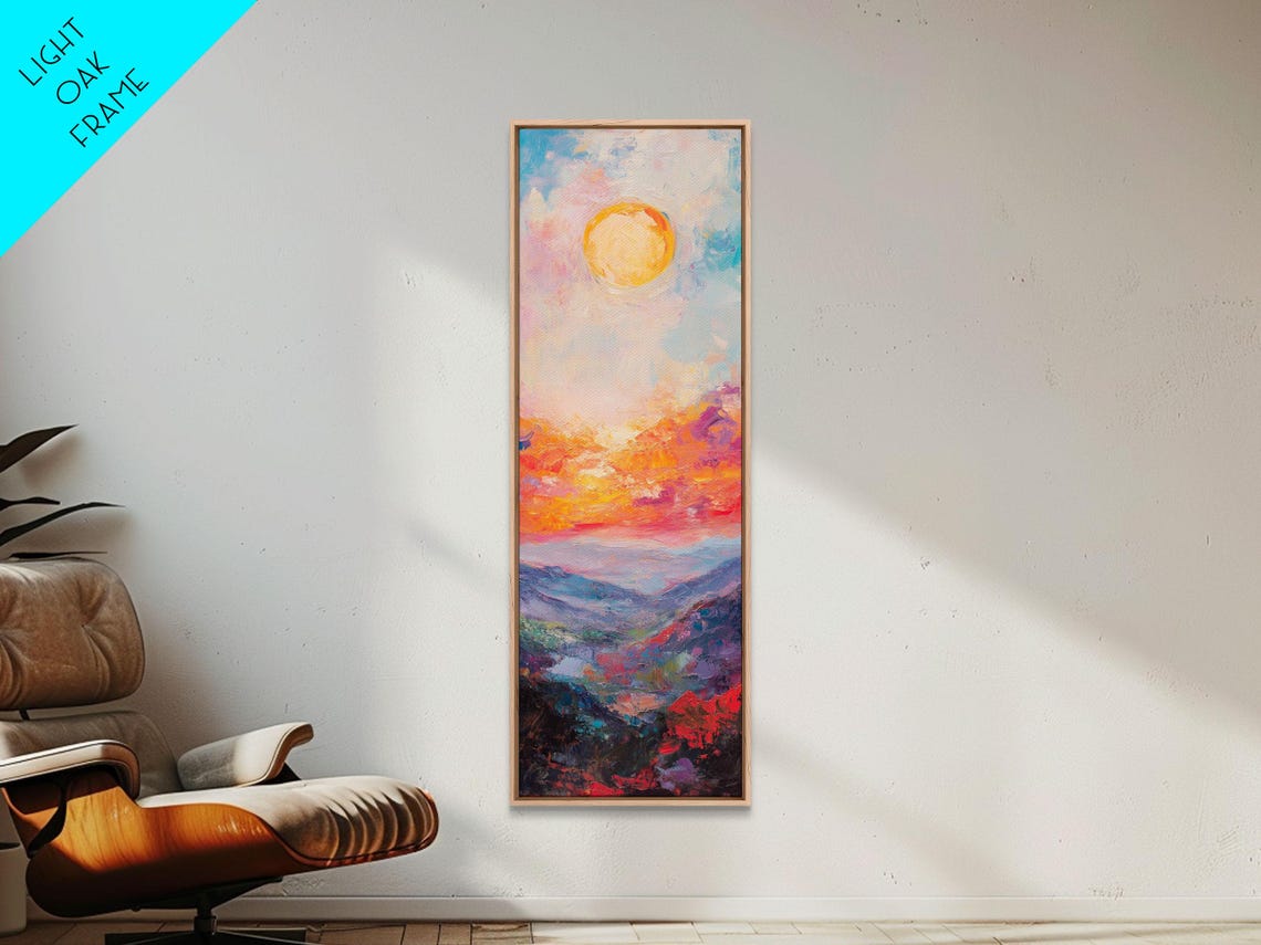Abstract Sunset Over Mountains Colorful Impasto Landscape Poster