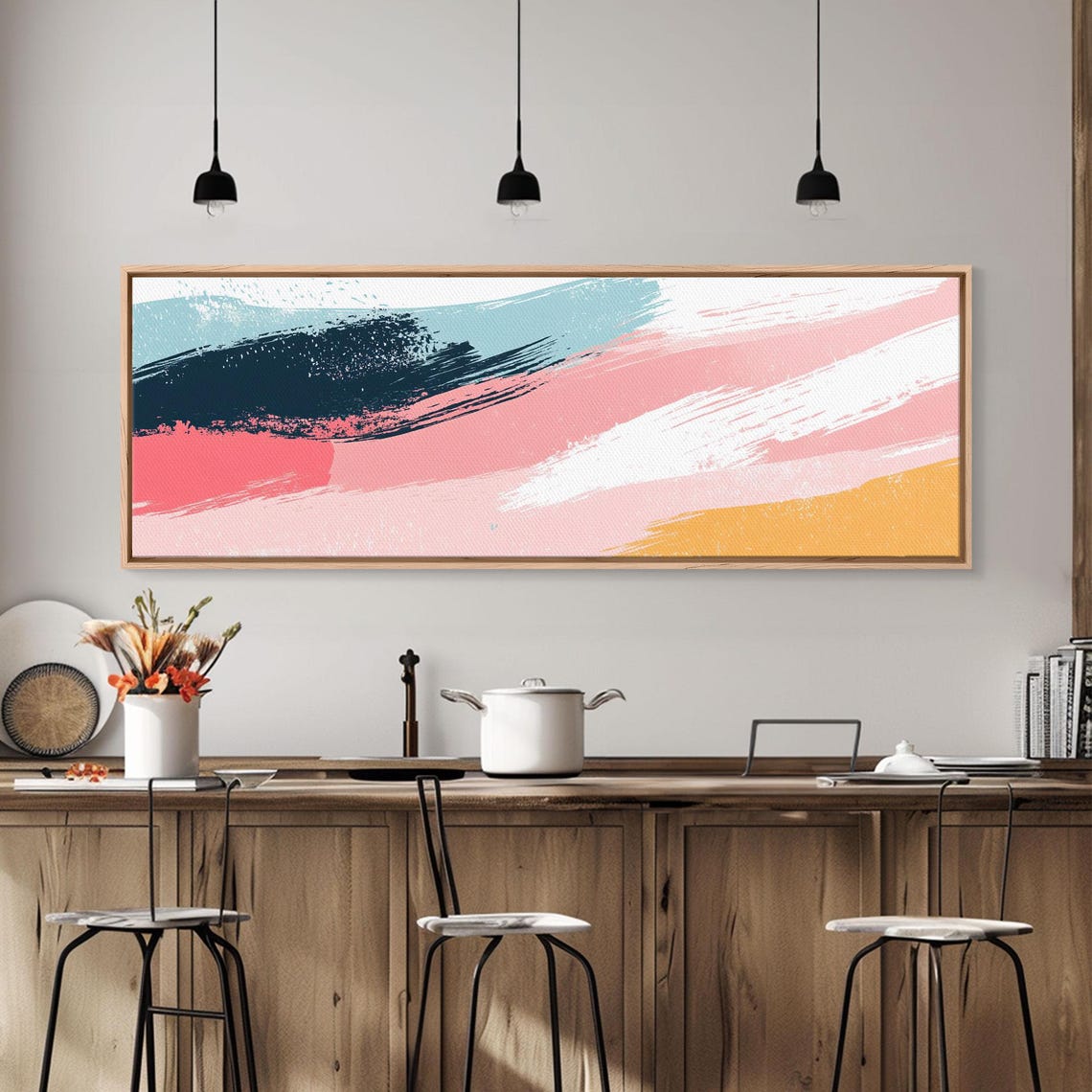 Pink Coral Teal Abstract Brushstroke Modern Colorful Wall Art Poster