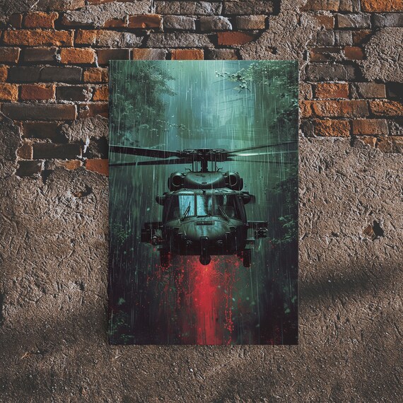 Black Helicopter Jungle Insertion Framed Print Framed Military Decor Helo Ops Military Painting Office Wall Art Mancave Art