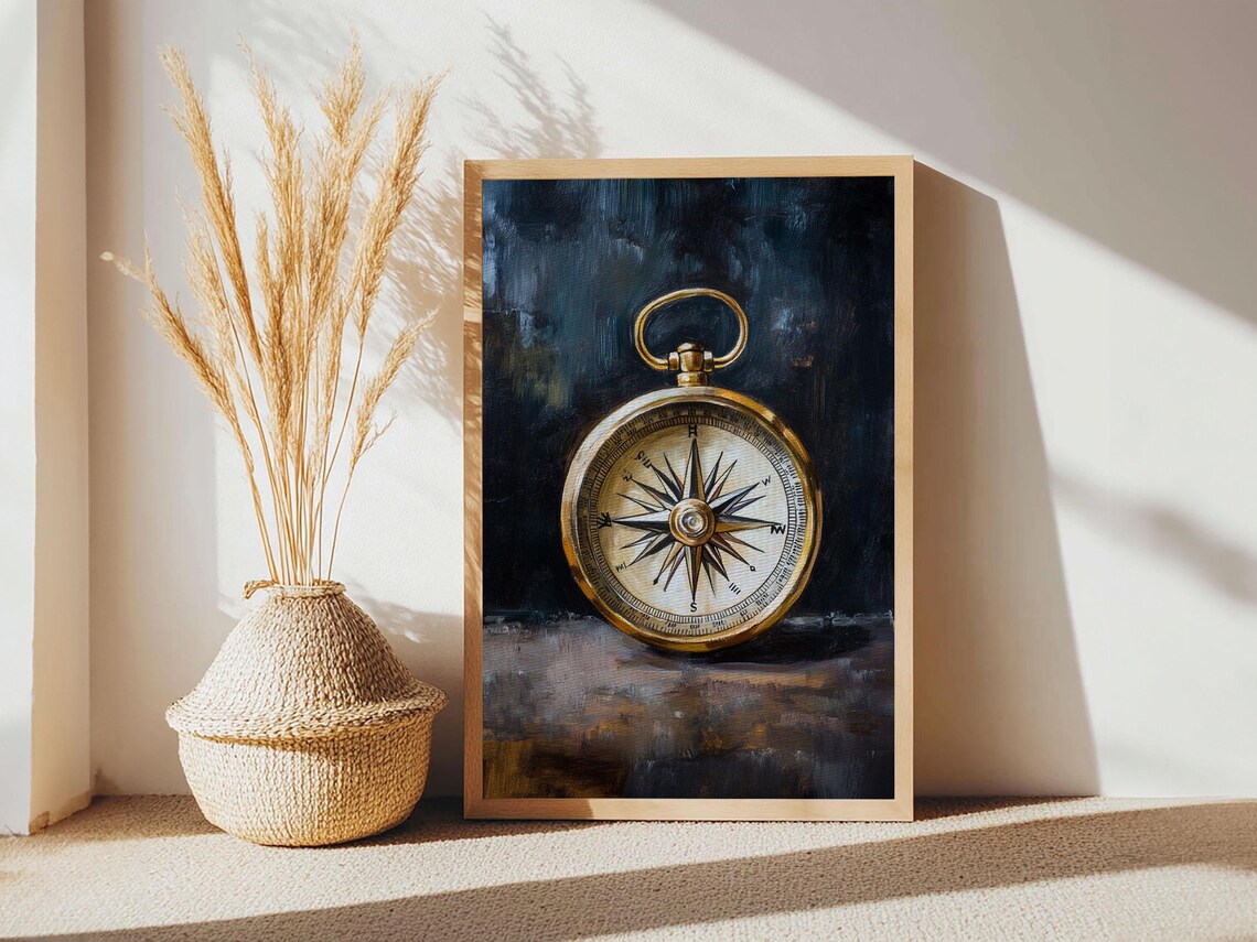 Weathered Compass Nautical Coastal Art Print