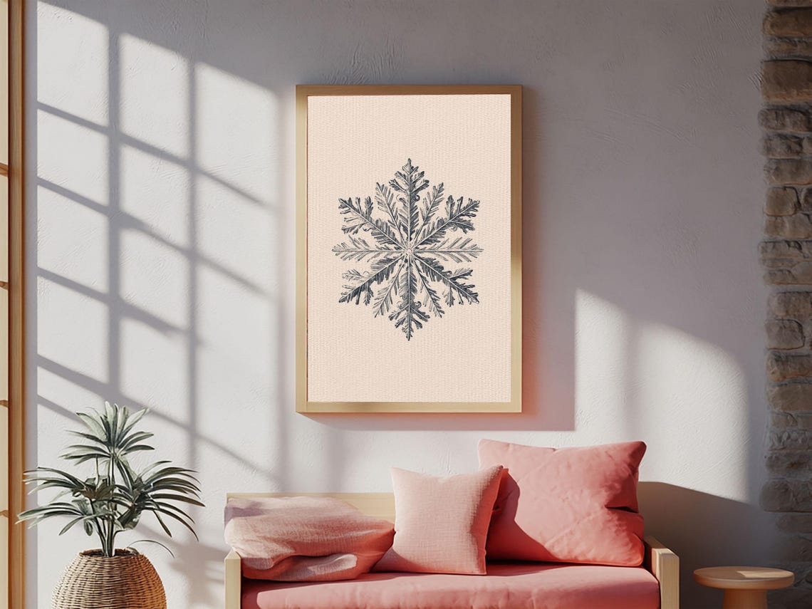 Intricate Snowflake Botanical Engraving Monochrome Winter Art Poster - Image 6