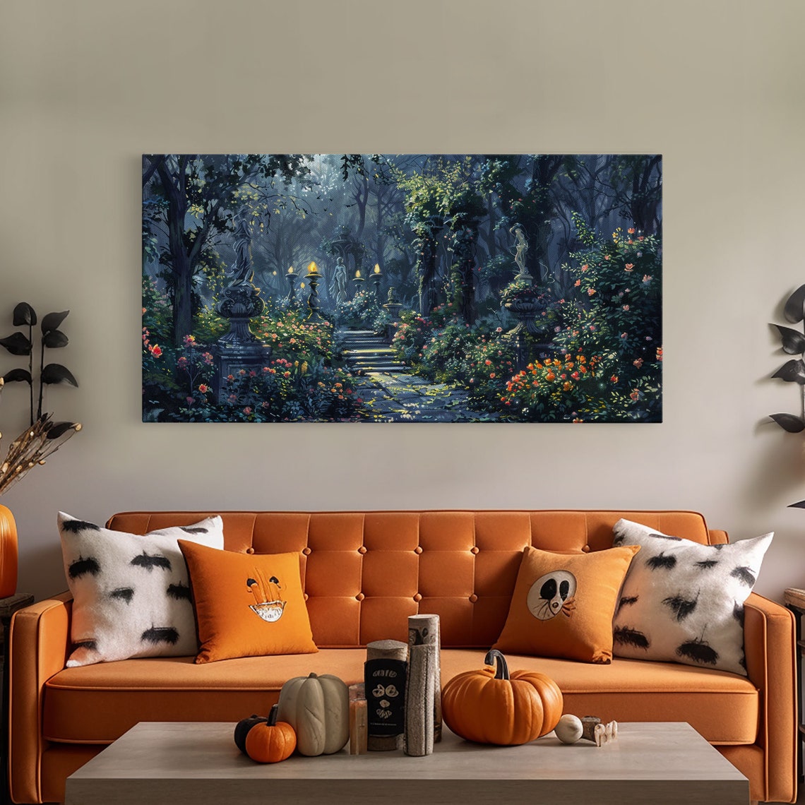 Creepy Victorian Hedge Maze Statues Lantern Path Dark Academia Print - Image 5