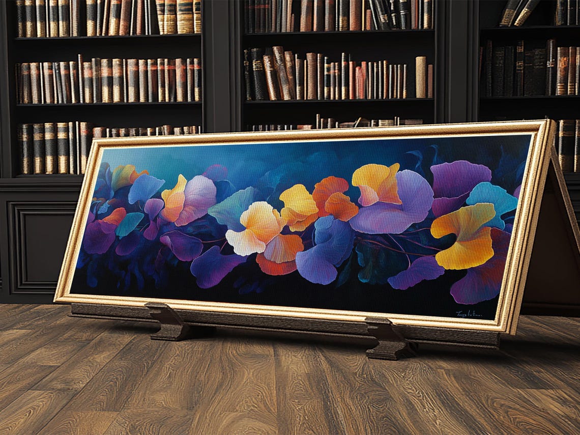 Vivid Ginkgo Floral Panoramic Abstract Wall Art Colorful Modern Poster - Image 4